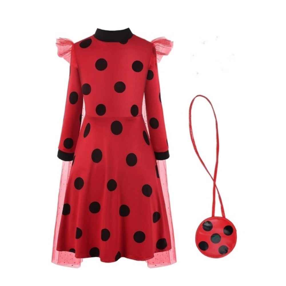 RELIBEAUTUY  Ladybug Costume Dress with Matching Bag size 2-3Y